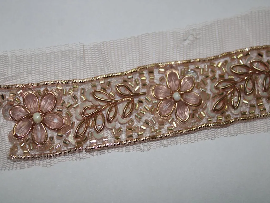 Light Pink Cutdana Beads Handwork Embroidered Border