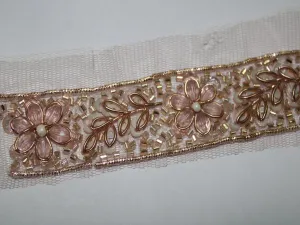 Light Pink Cutdana Beads Handwork Embroidered Border