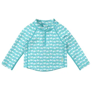 Long Sleeve Zip Rashguard Shirt - Aqua Whale Geo