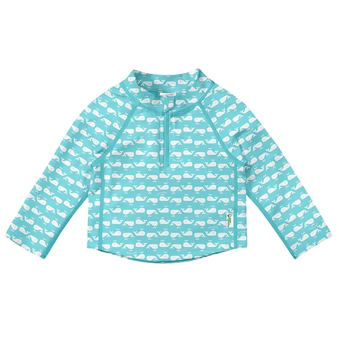 Long Sleeve Zip Rashguard Shirt - Aqua Whale Geo
