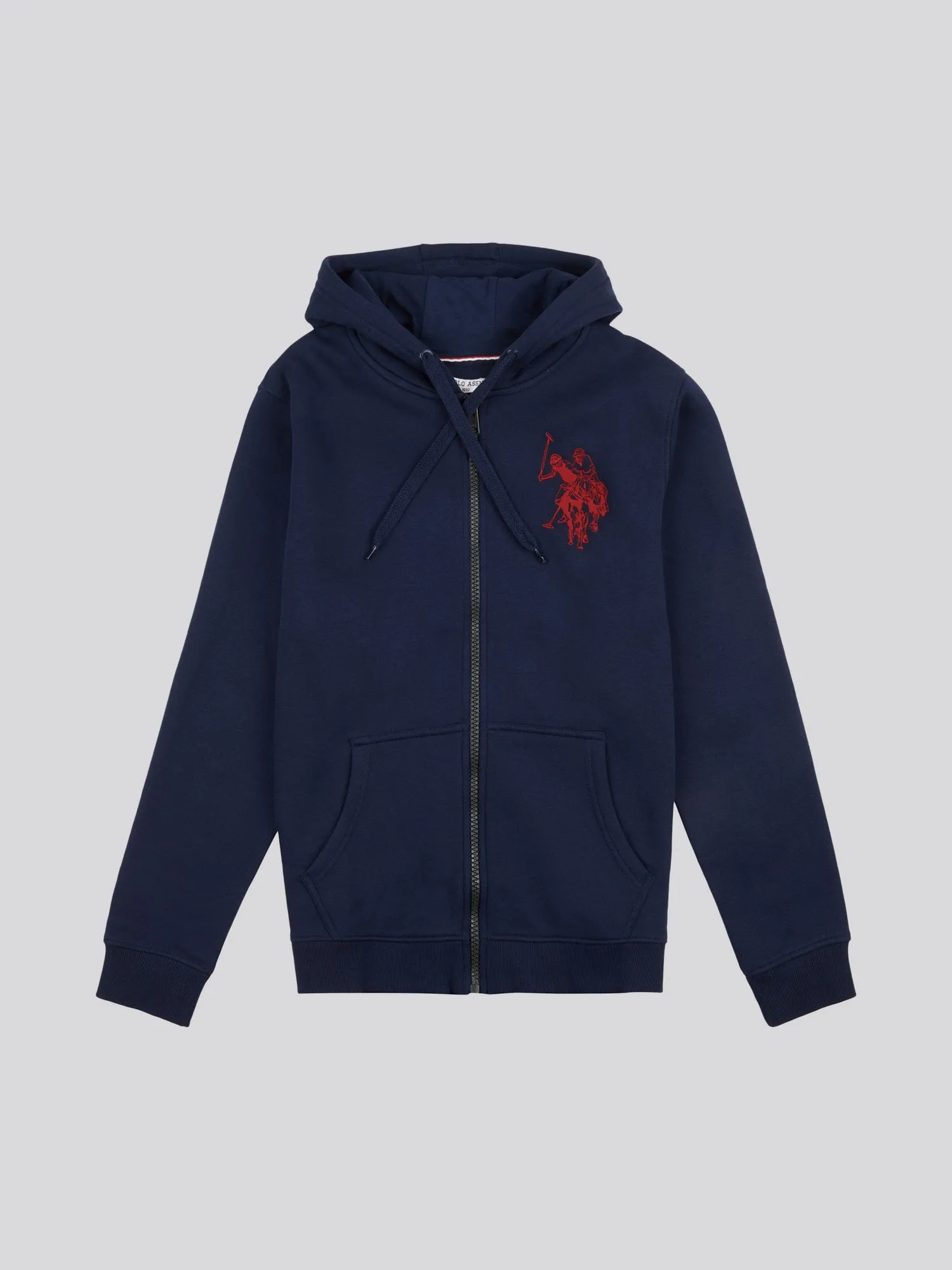 Mens Double Horsemen Zip-through Hoodie in Navy Blue