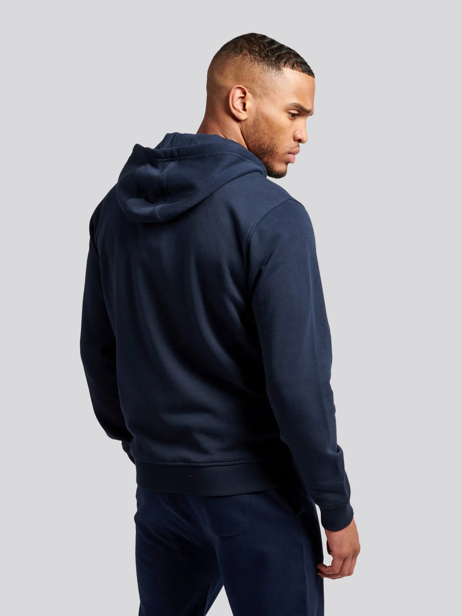 Mens Double Horsemen Zip-through Hoodie in Navy Blue