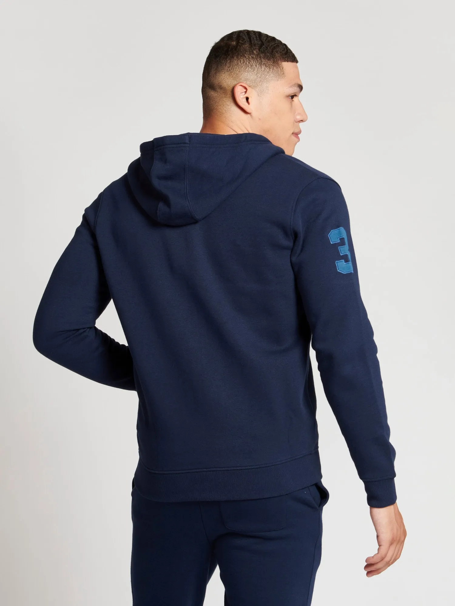 Mens Player 3 Zip-Through Hoodie in Navy Blue