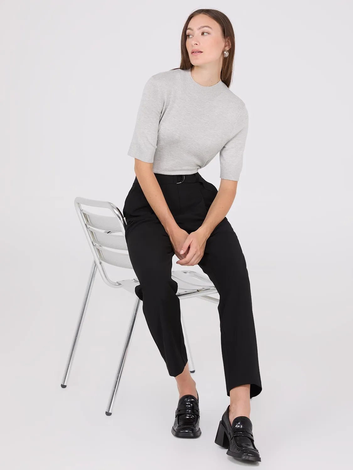Mid-Rise Pleated Pants
