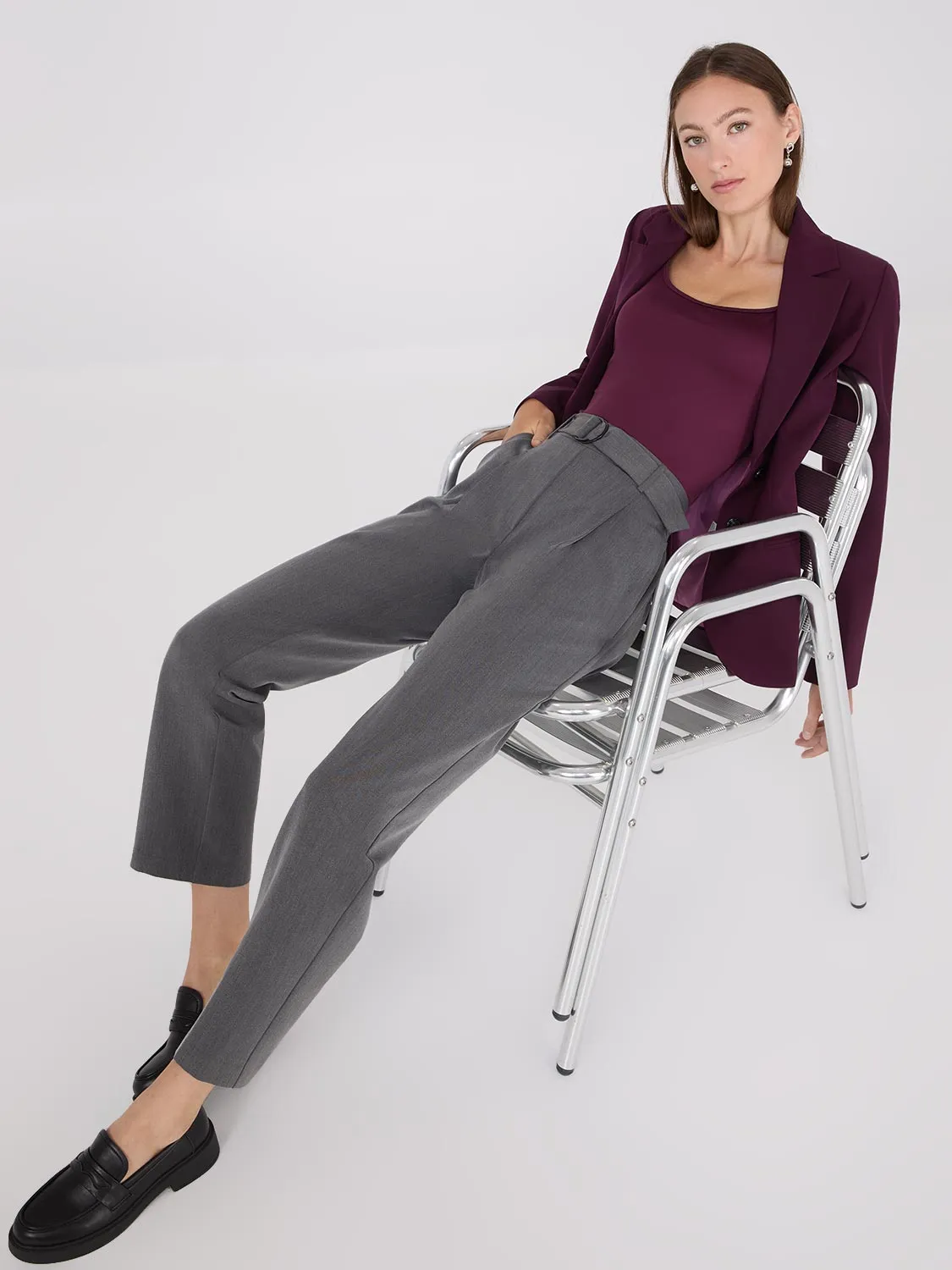 Mid-Rise Pleated Pants