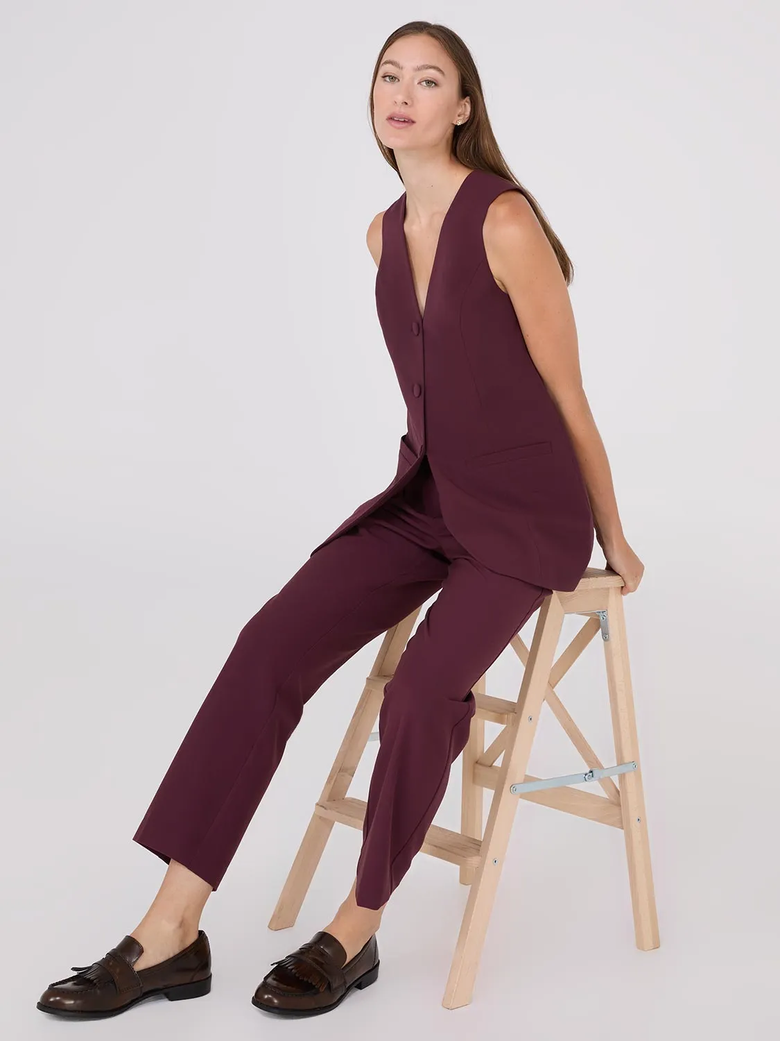 Mid-Rise Pleated Pants