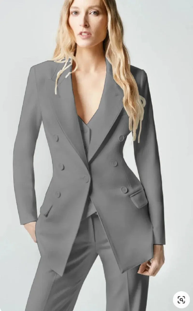 Modern Women's 3 Pcs Double Breast Formal Pant Suit Sets