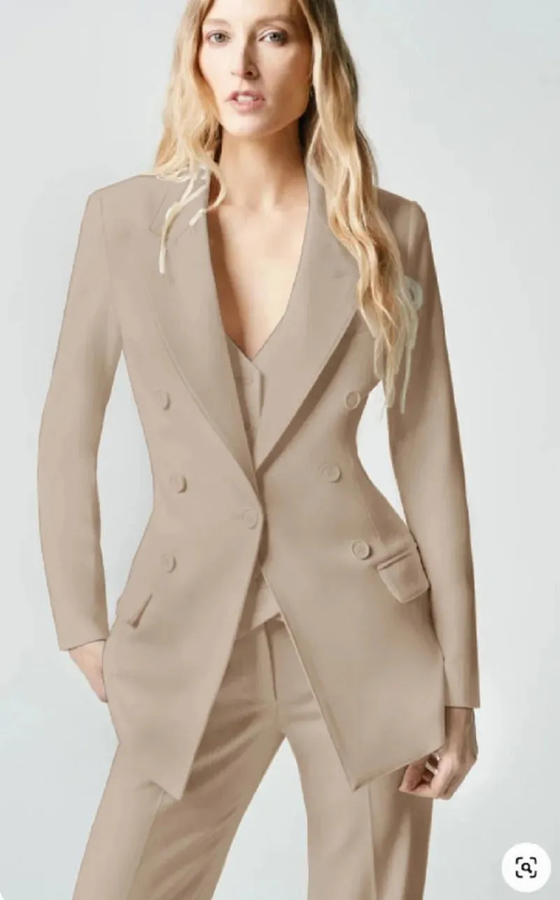 Modern Women's 3 Pcs Double Breast Formal Pant Suit Sets