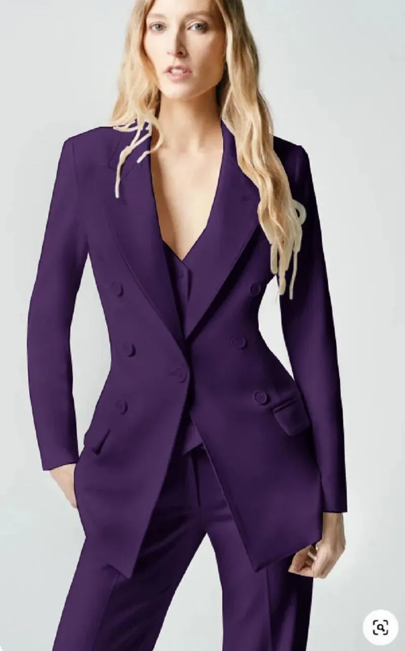 Modern Women's 3 Pcs Double Breast Formal Pant Suit Sets