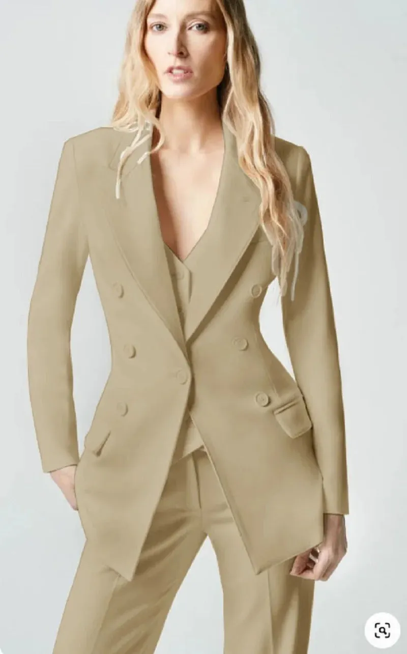 Modern Women's 3 Pcs Double Breast Formal Pant Suit Sets