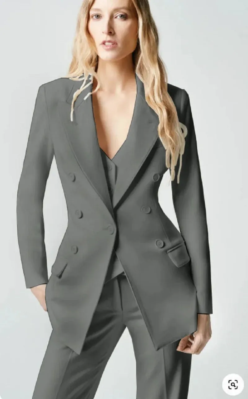 Modern Women's 3 Pcs Double Breast Formal Pant Suit Sets