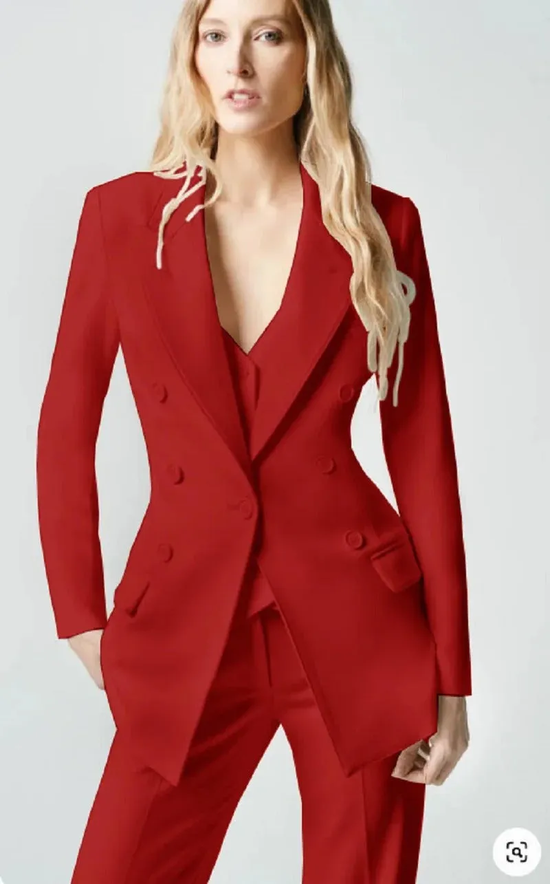 Modern Women's 3 Pcs Double Breast Formal Pant Suit Sets