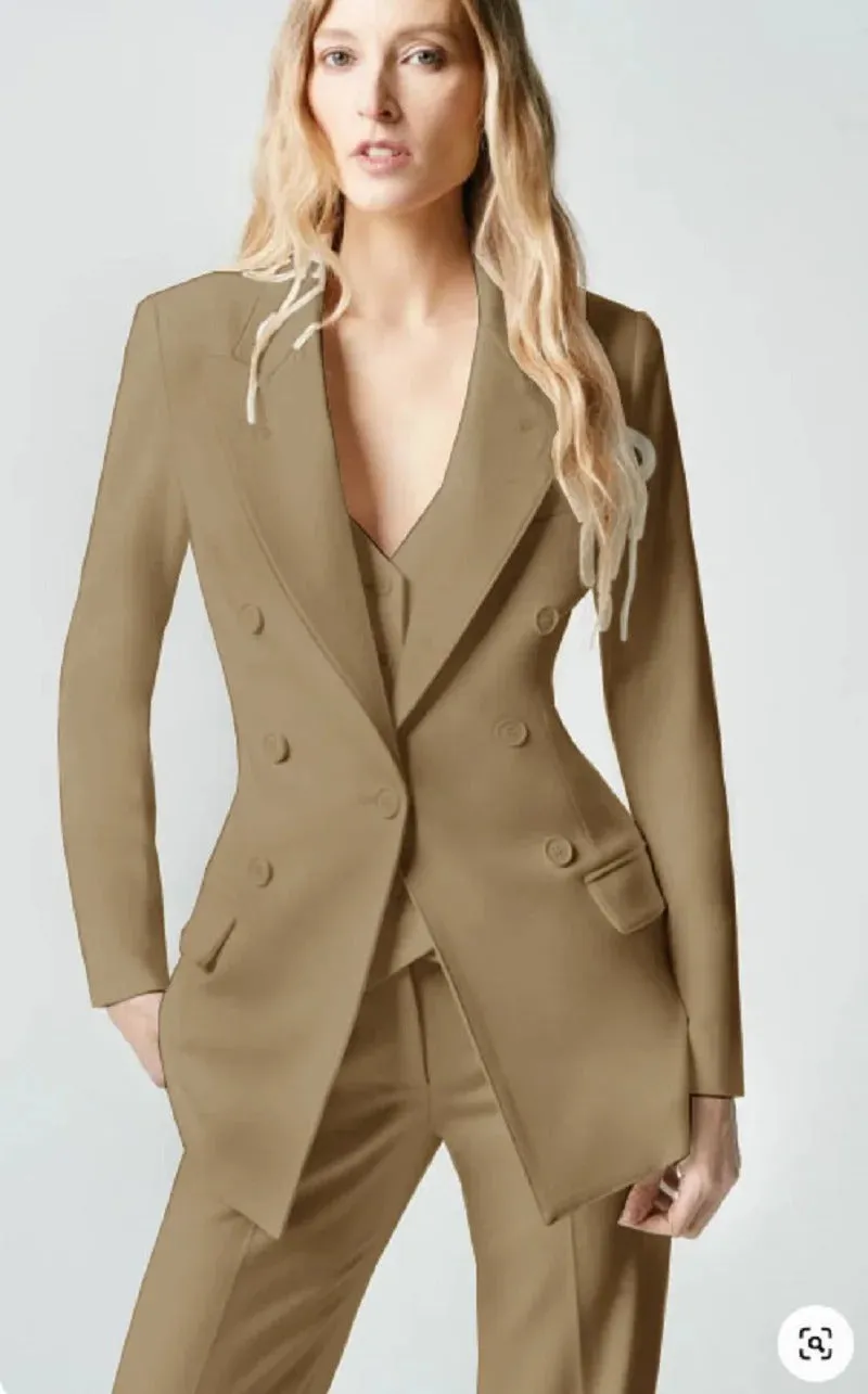 Modern Women's 3 Pcs Double Breast Formal Pant Suit Sets