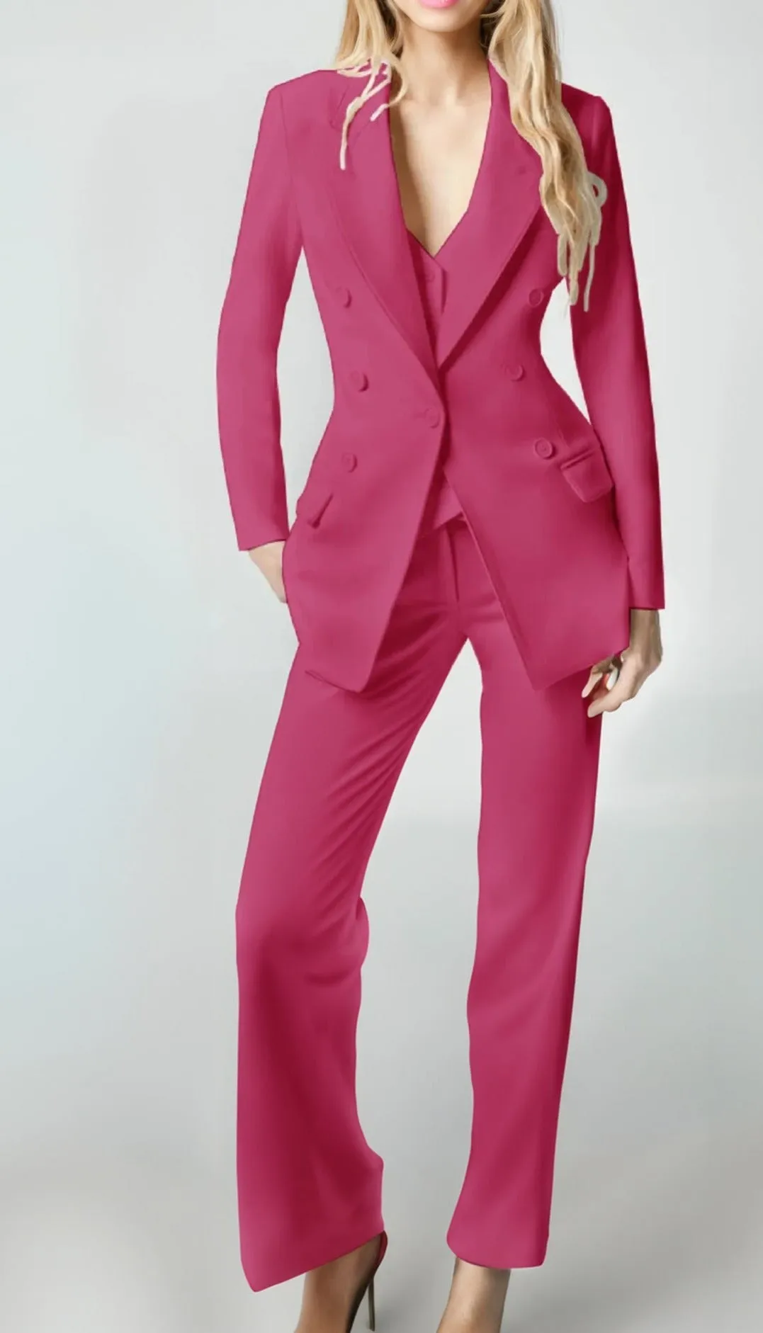 Modern Women's 3 Pcs Double Breast Formal Pant Suit Sets