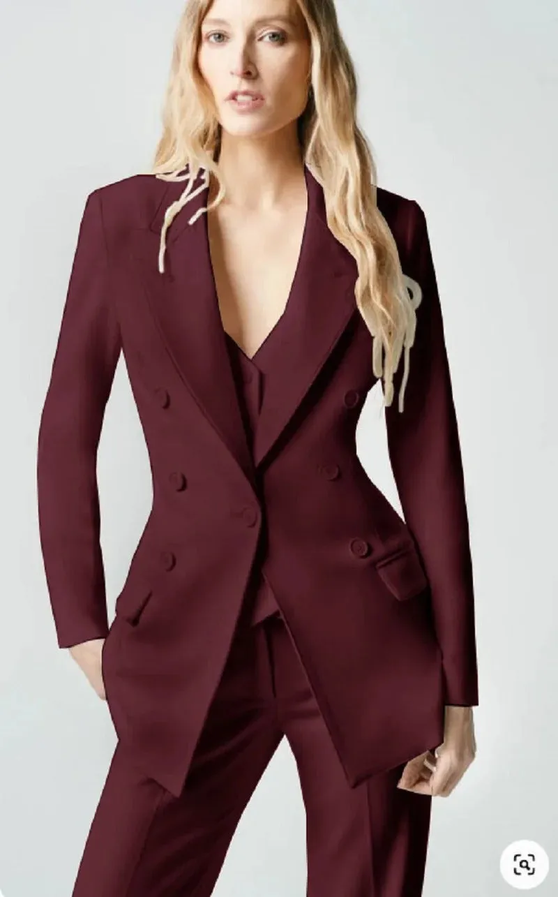Modern Women's 3 Pcs Double Breast Formal Pant Suit Sets