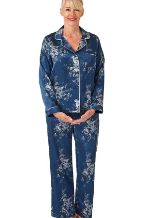 Monica Floral Print  Satin  Revere Collar Pyjama