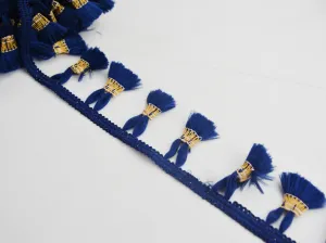 Navy Blue Thread Work Tassel Lace