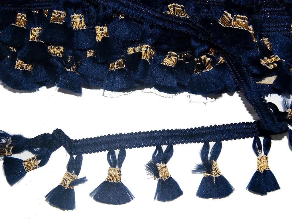 Navy Blue Thread Work Tassel Lace