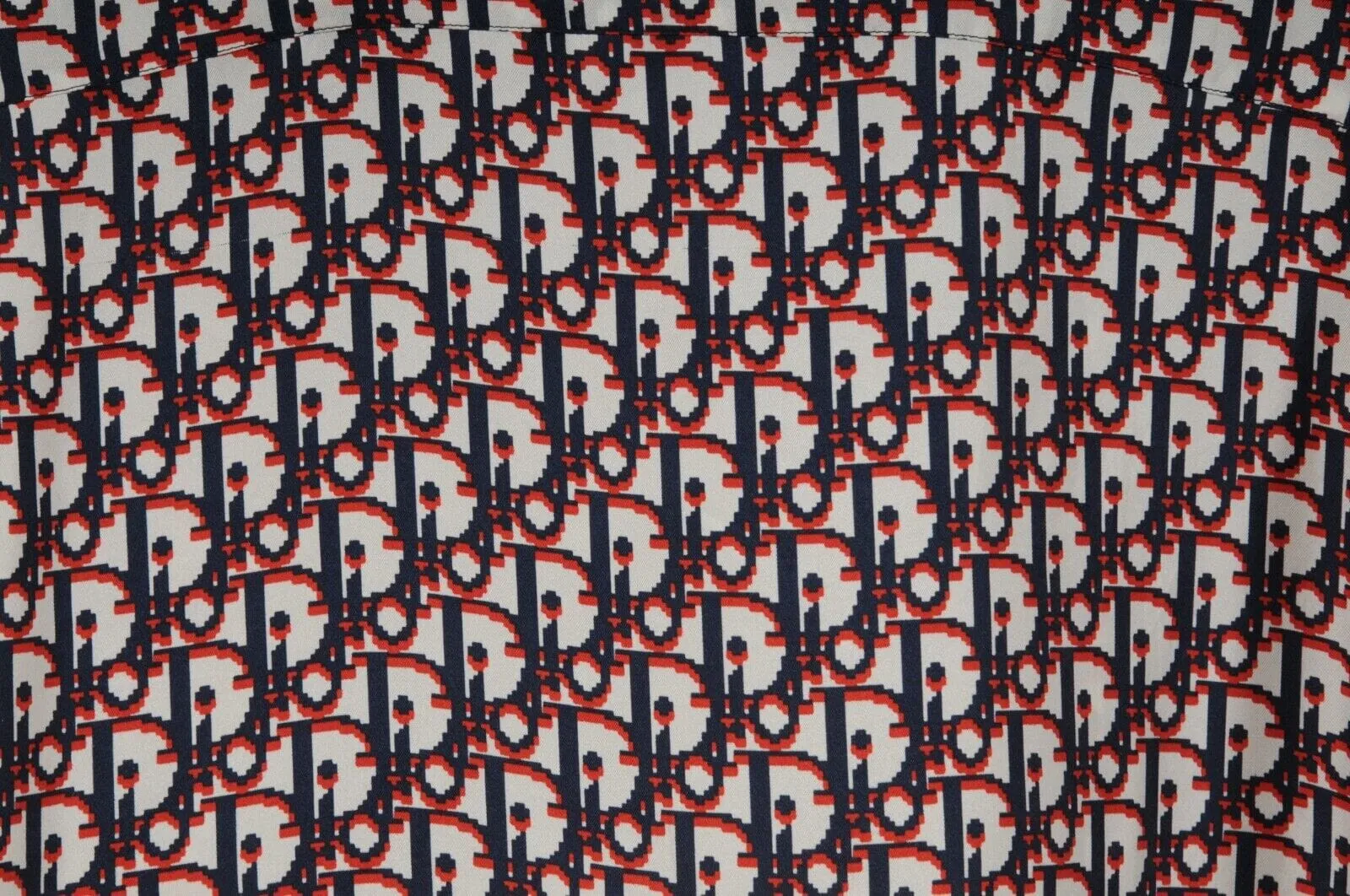 Oblique Logo Button Down Shirt IT 40 Blue Red White Silk Bowling Short