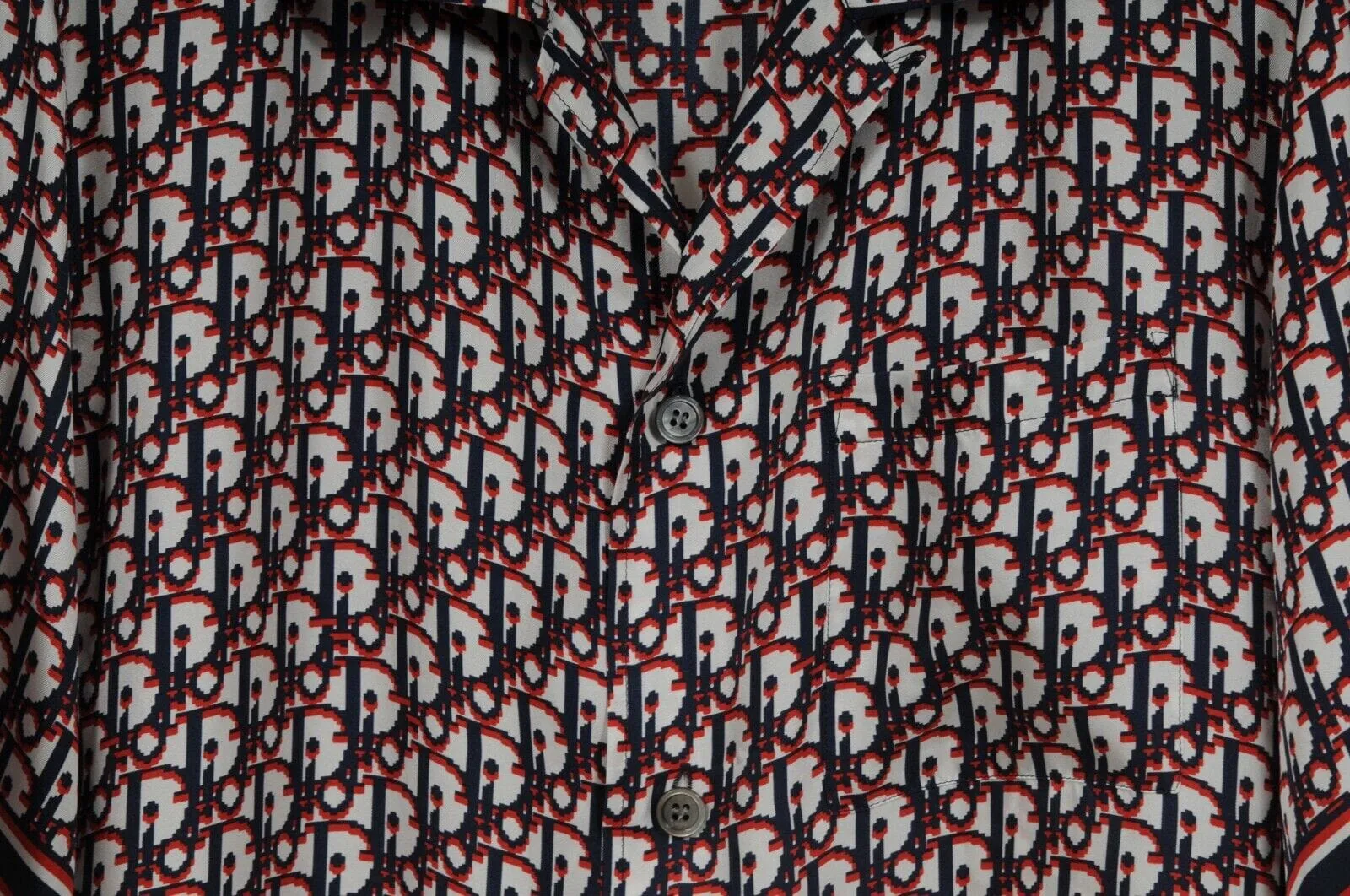 Oblique Logo Button Down Shirt IT 40 Blue Red White Silk Bowling Short