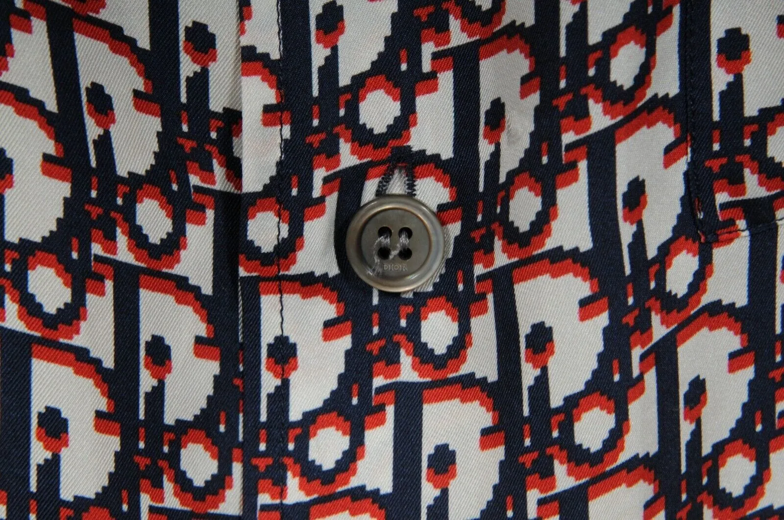 Oblique Logo Button Down Shirt IT 40 Blue Red White Silk Bowling Short