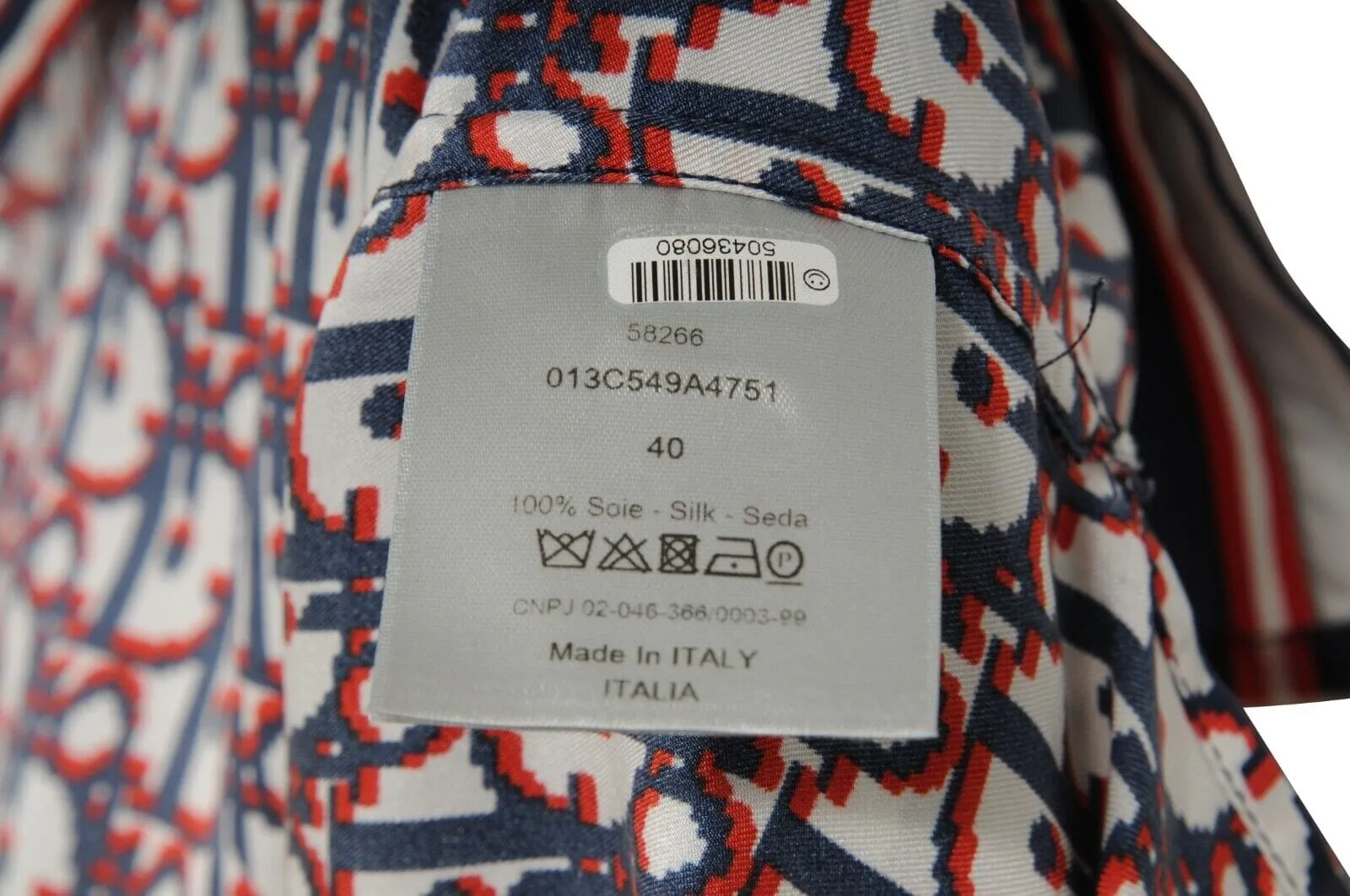 Oblique Logo Button Down Shirt IT 40 Blue Red White Silk Bowling Short