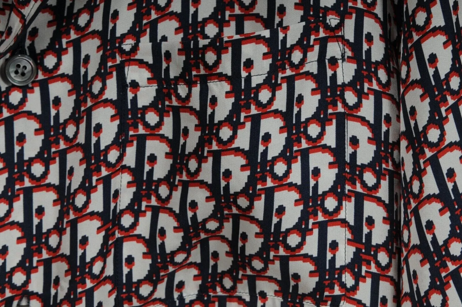 Oblique Logo Button Down Shirt IT 40 Blue Red White Silk Bowling Short