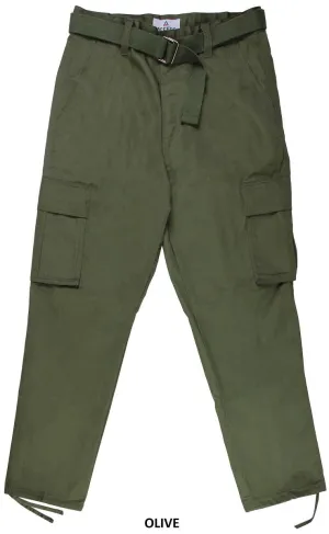Olive Men's Belted Cargo Pants Loose Fit multiple pockets Style No: AP1515