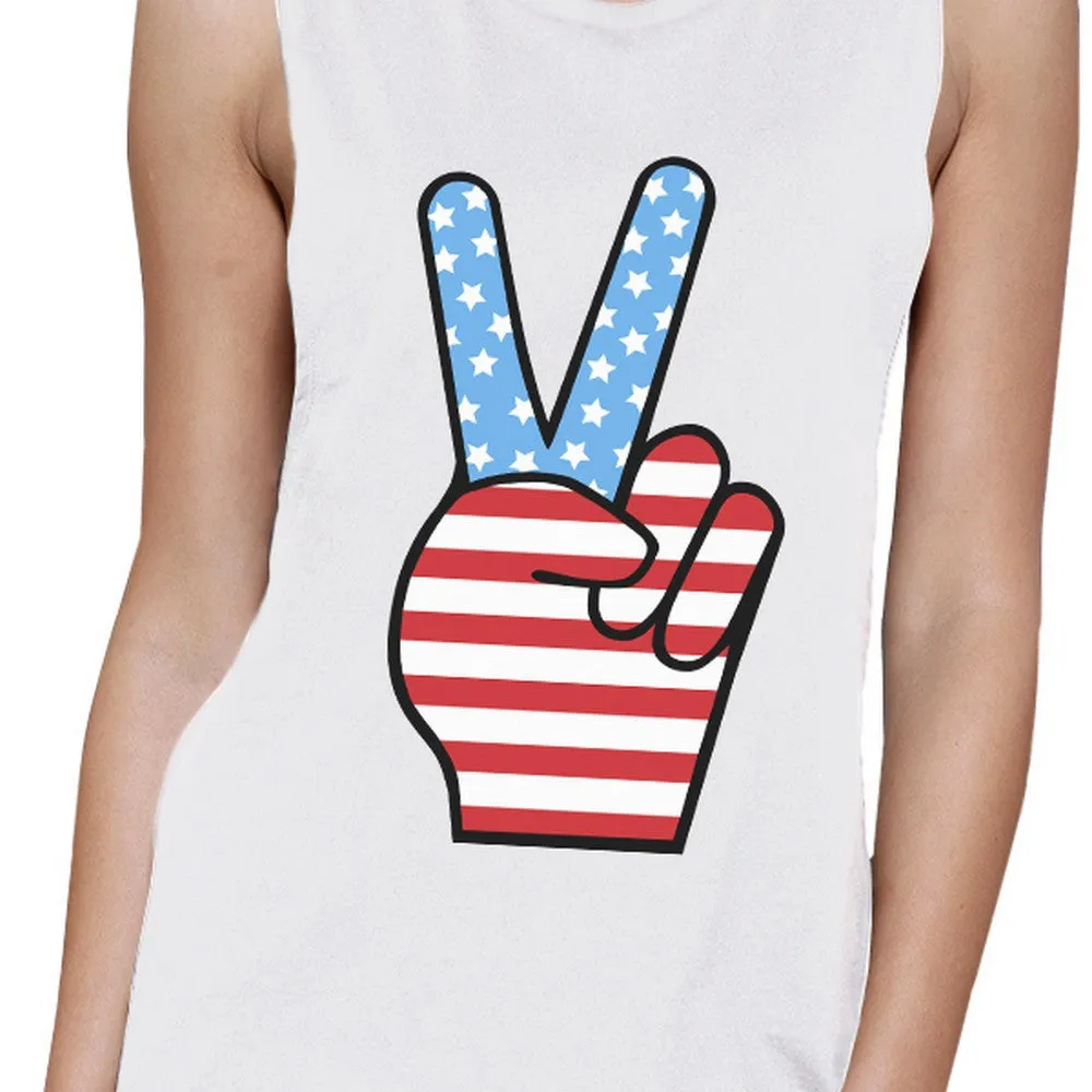 Peace Sign American Flag Unique Independence Day Muscle Top For Her