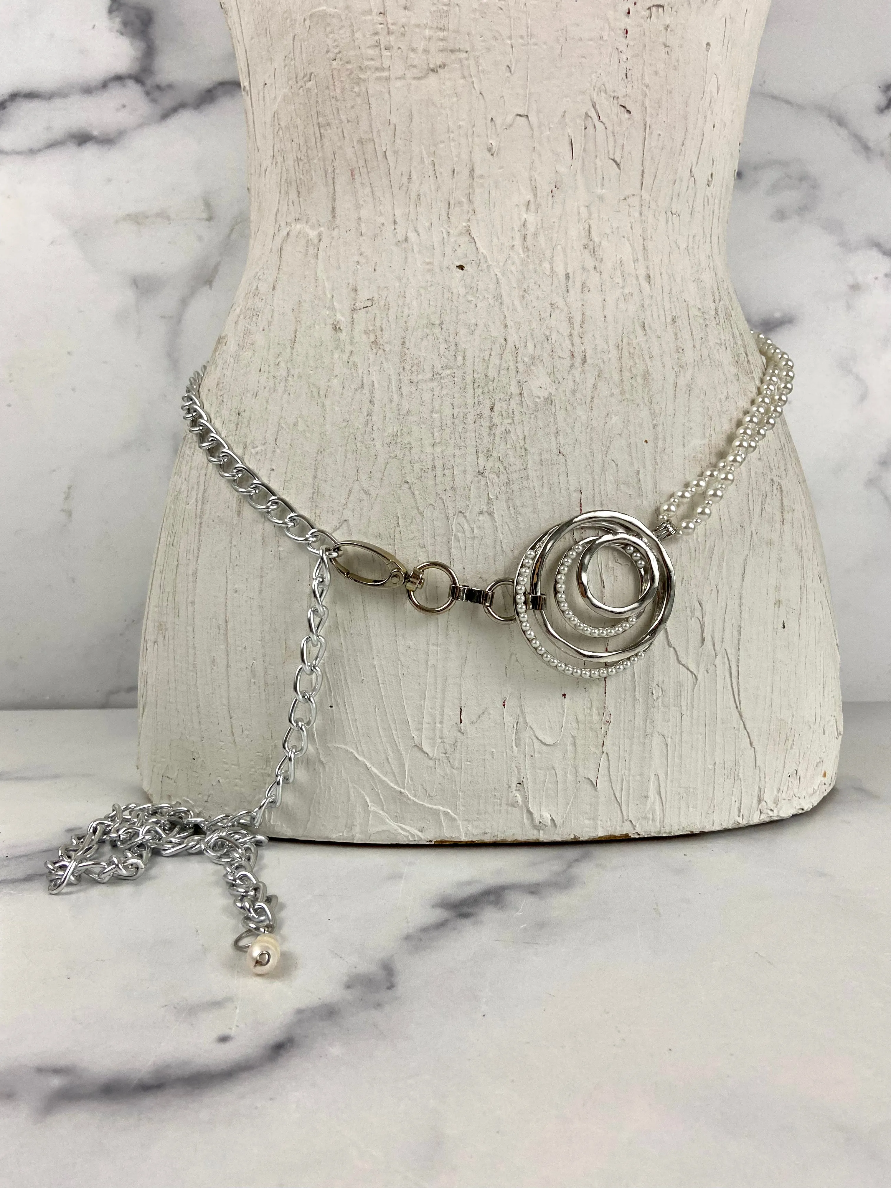 Pearl and silver waist belt