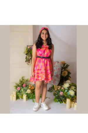 Pink Candy Printed Sleeveless Silk Dress