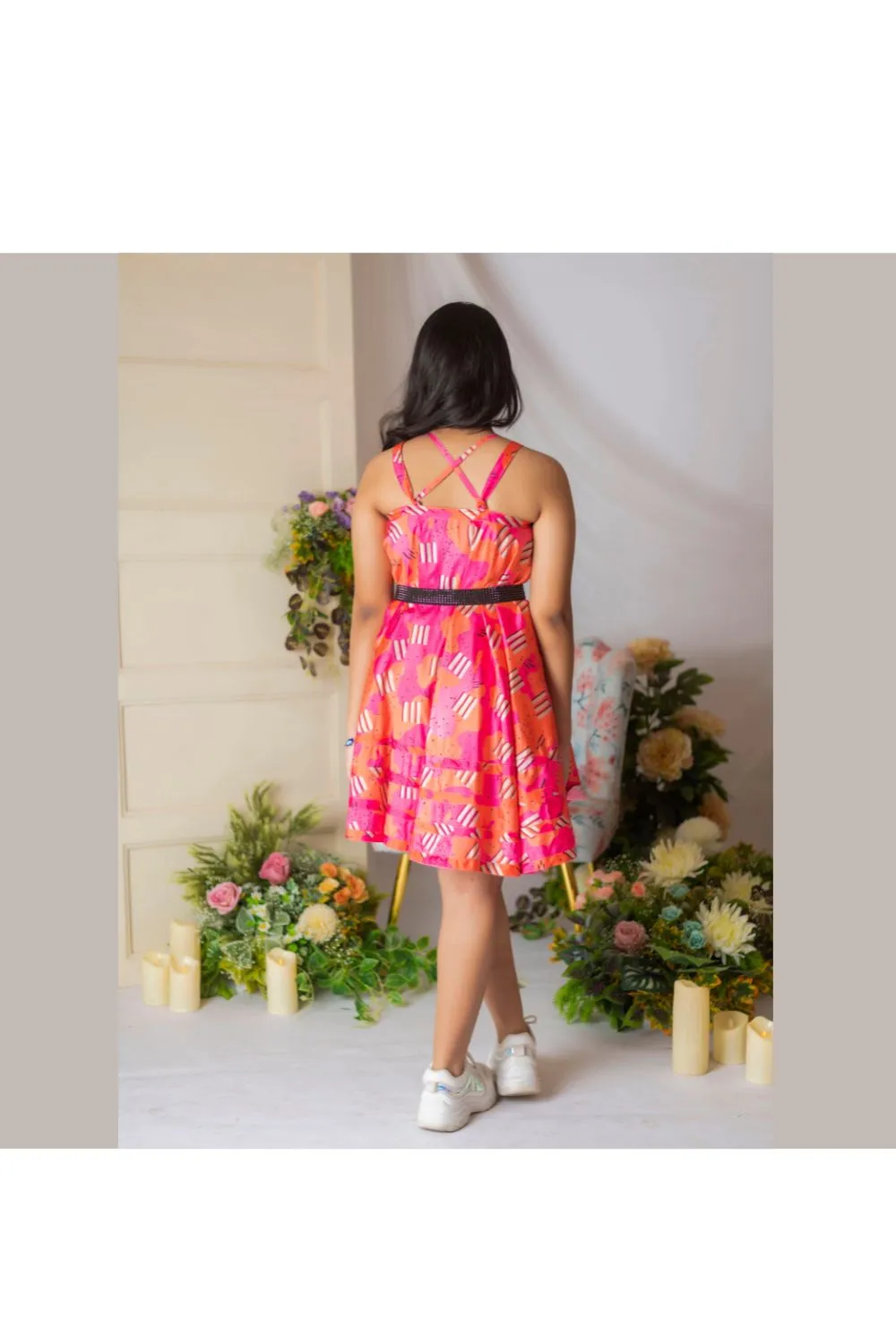 Pink Candy Printed Sleeveless Silk Dress