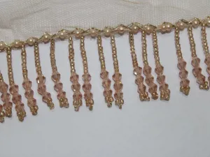 Pink Crystal Beads Handwork Beaded Lace