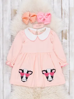 Pink Embroidered Sweetheart Cow Dress