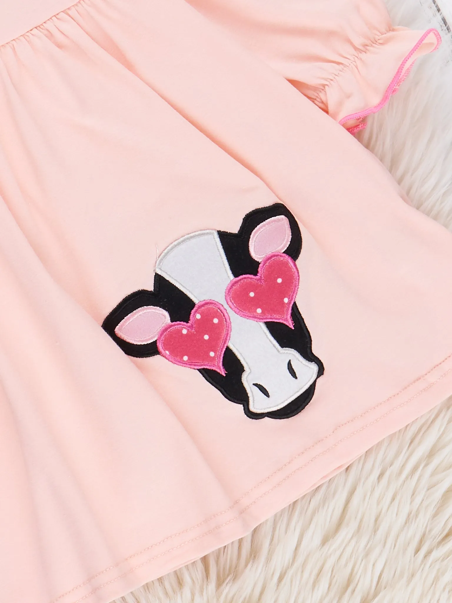 Pink Embroidered Sweetheart Cow Dress