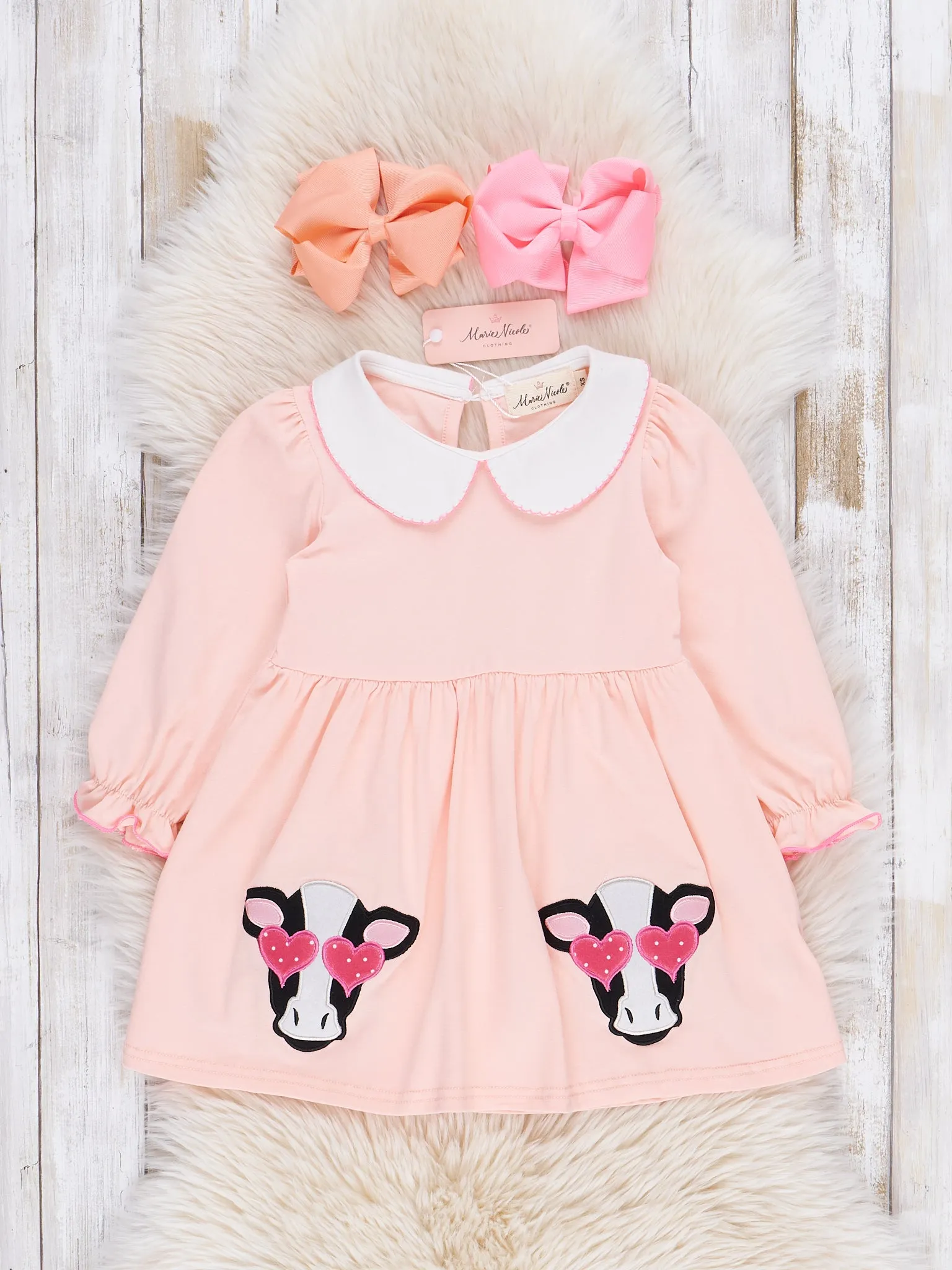 Pink Embroidered Sweetheart Cow Dress