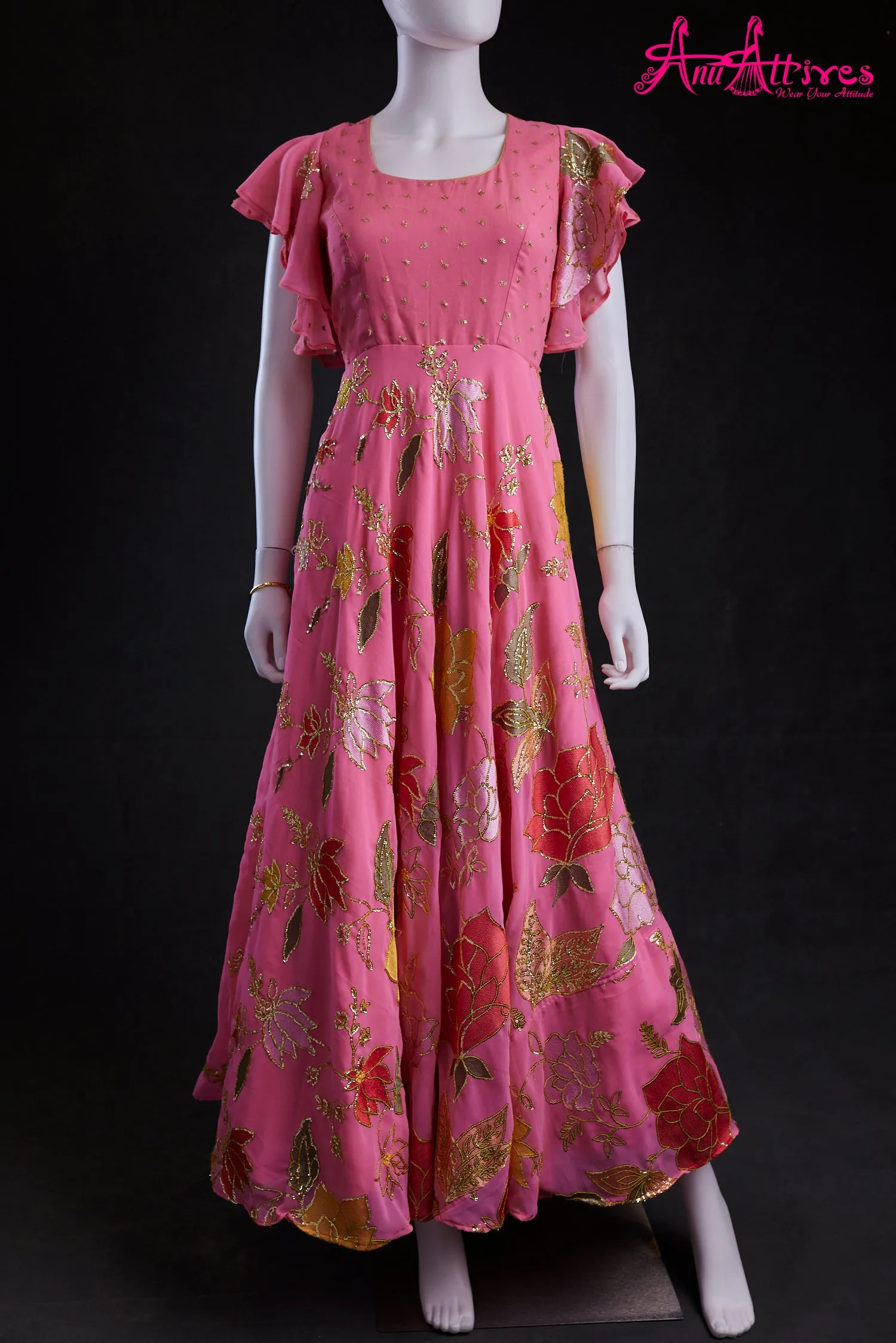 Pink Georgette Gown with all over Sequence