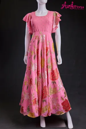 Pink Georgette Gown with all over Sequence