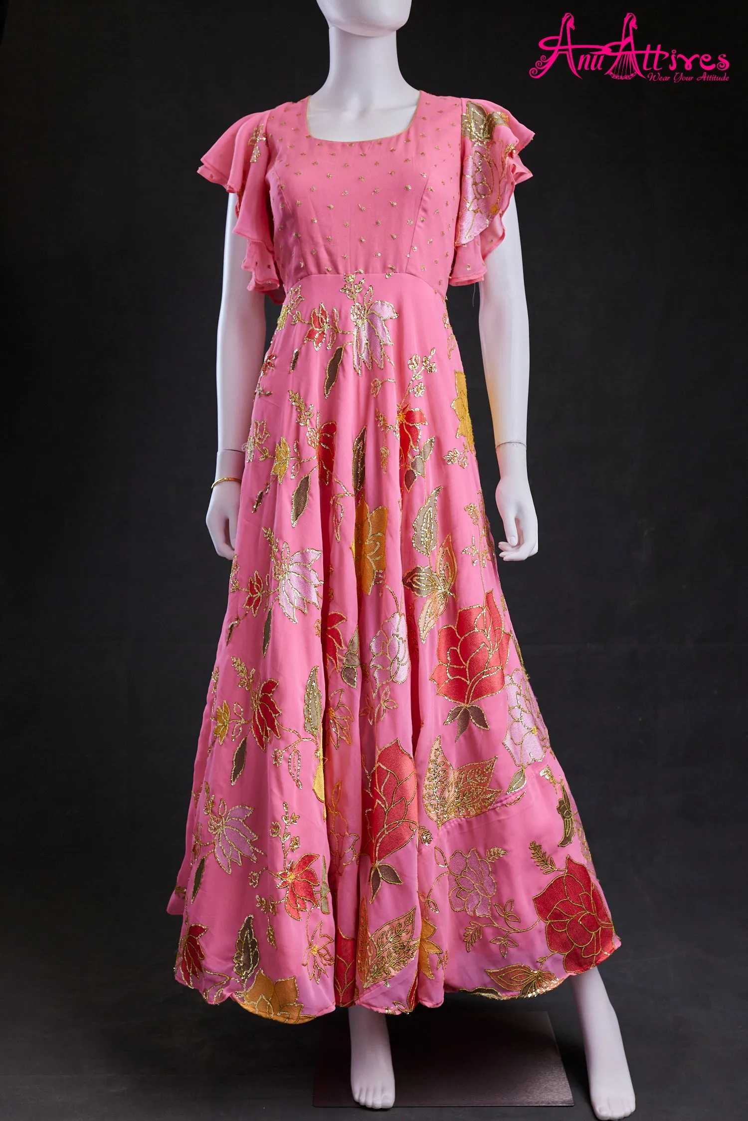 Pink Georgette Gown with all over Sequence