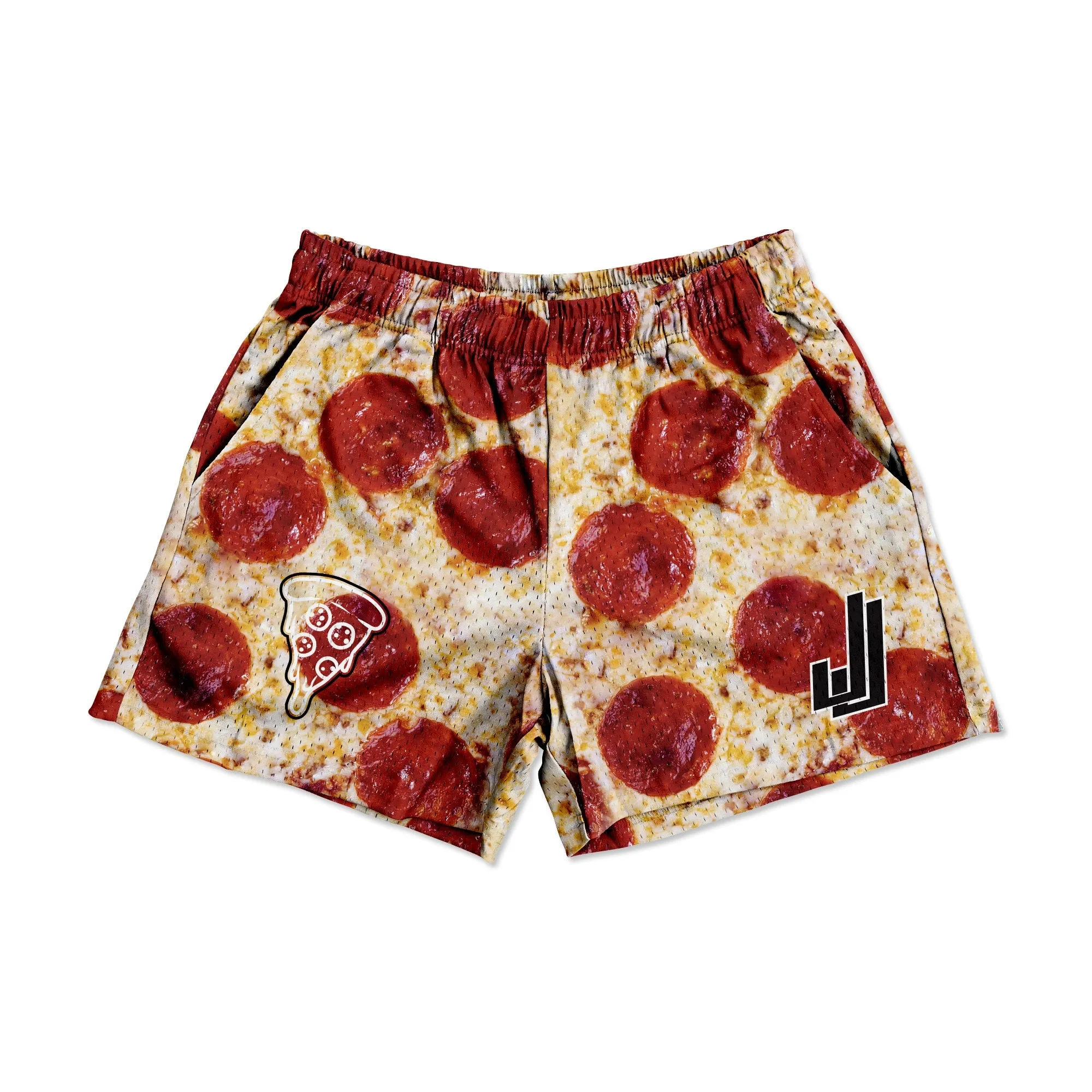 Pizza - Premium Mesh JJ Shorts - 5 Inch Inseam - Vintage Gym Basketball Fit