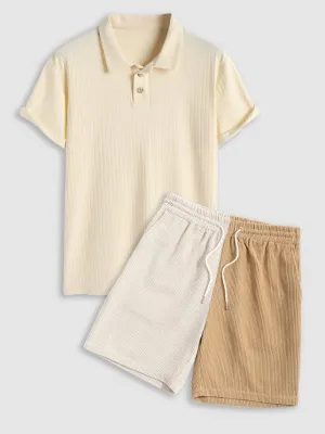 Polo Collared T Shirt With Corduroy Shorts