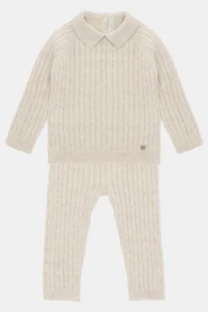 "Jack" Oatmeal Cable Knit Polo Shirt & Trousers
