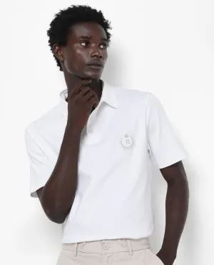 Rare Rabbit Men's Ritz White Cotton Fabric Short Sleeve Regular Fit Solid Polo T-Shirt