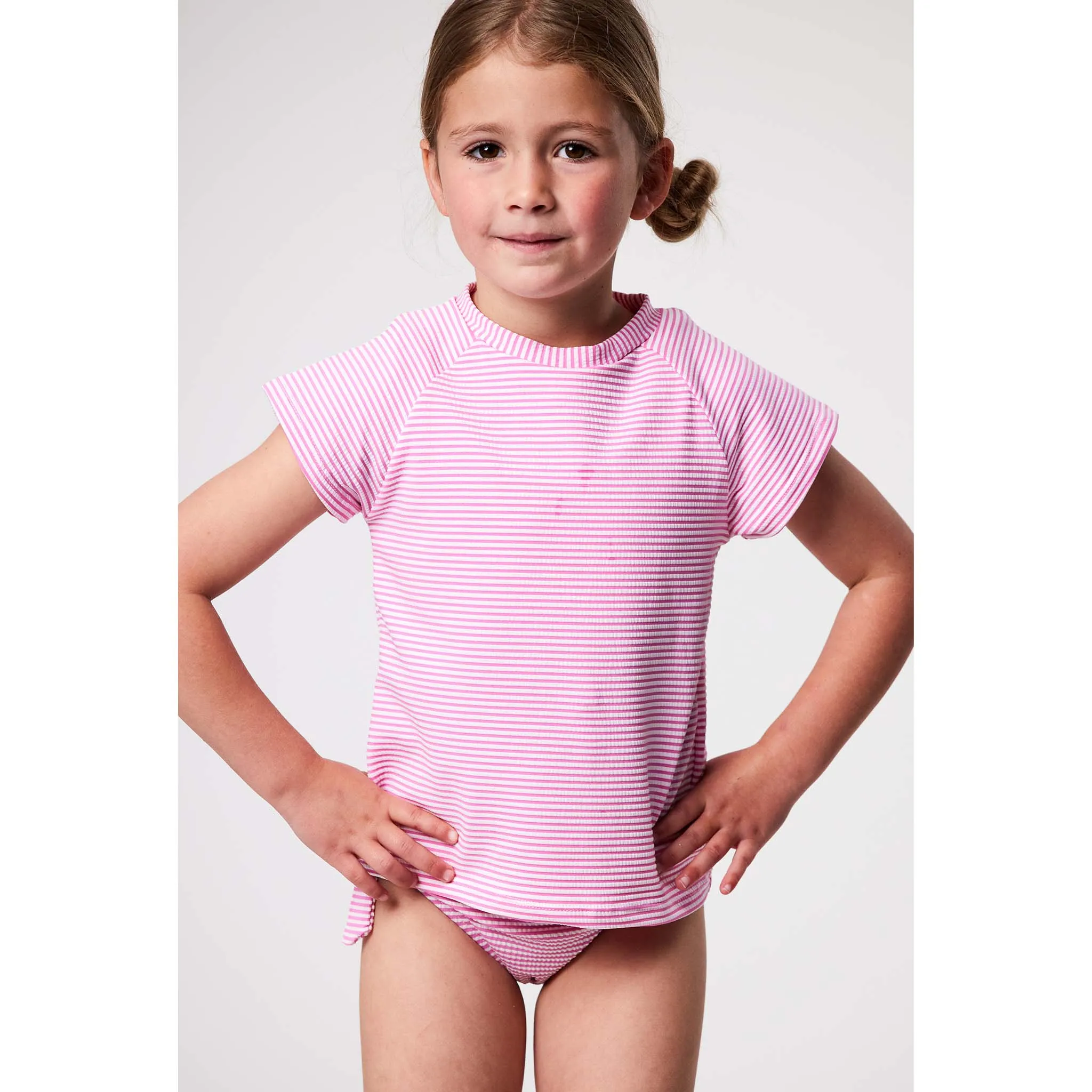 Raspberry Stripe  SS Rash Top