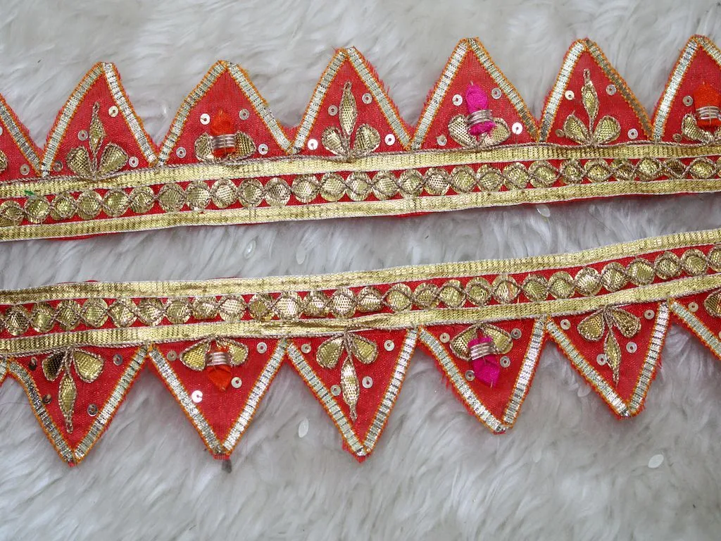 Red Triangle Gota Work Embroidered Border