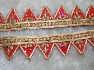Red Triangle Gota Work Embroidered Border