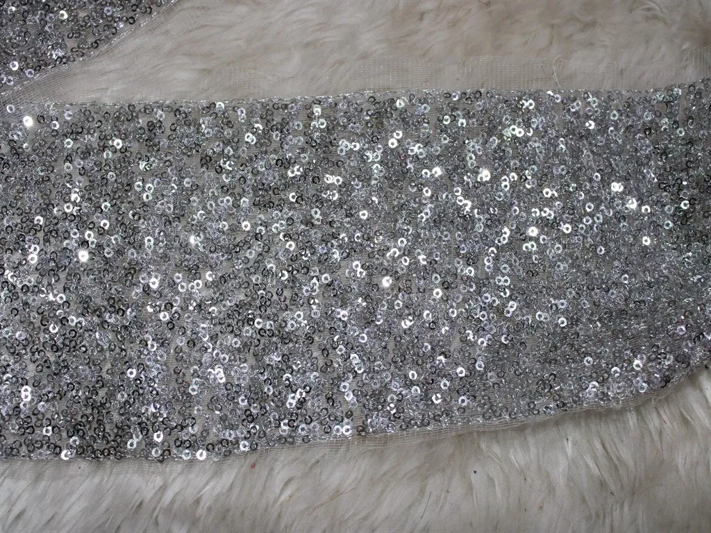 Silver Fancy Sequins Work Embroidered Borders