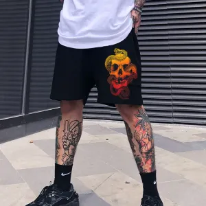 Skull-print mesh track shorts