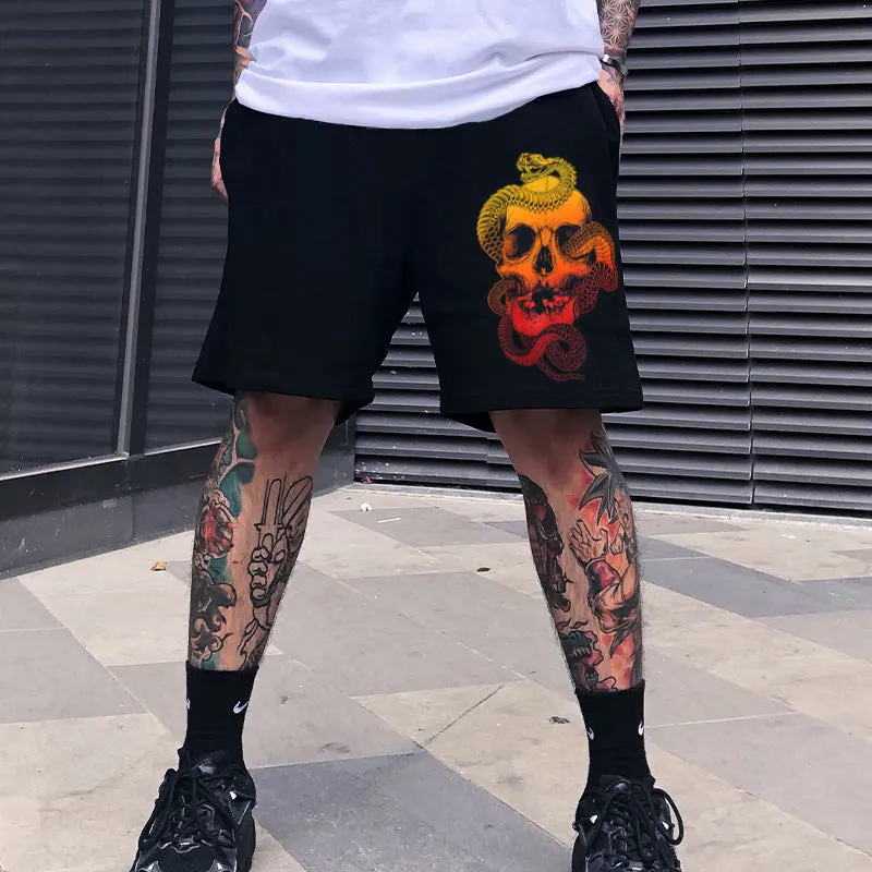 Skull-print mesh track shorts