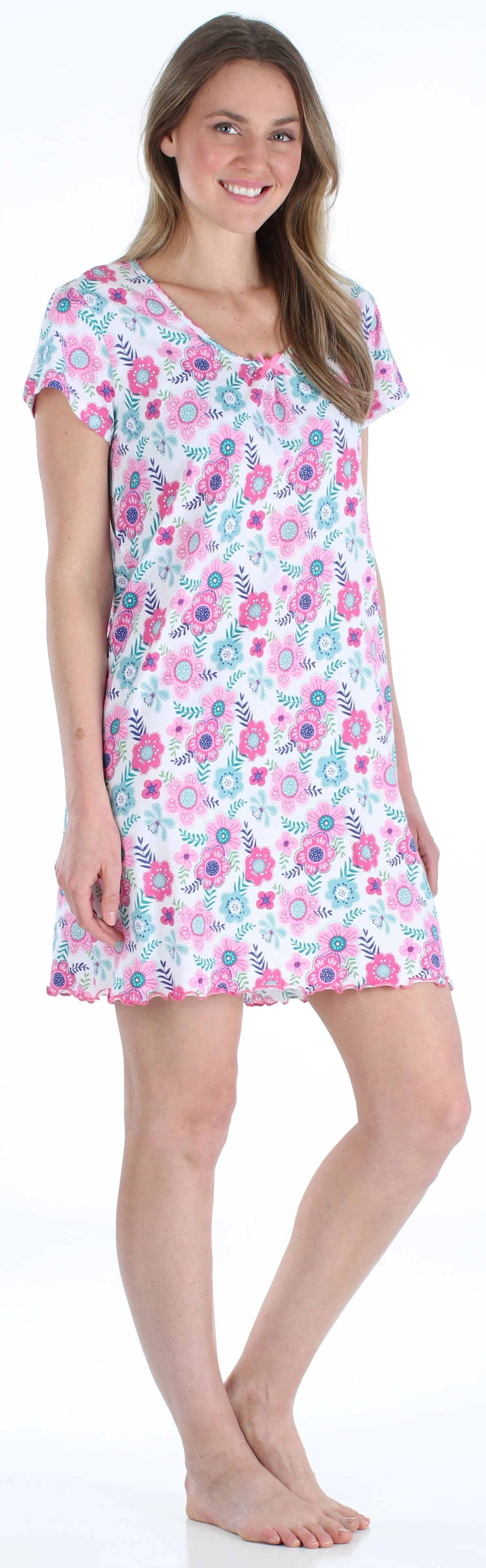 Sleepyheads Women's Cotton Short Sleeve Nightgown Sleep Dress Pajama